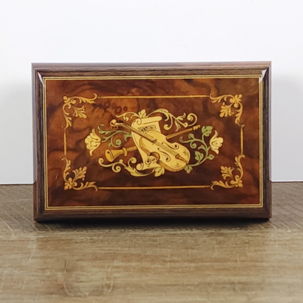 Vintage Wood Inlay Jewelry Music Box Made in Switzerland Edelweiss